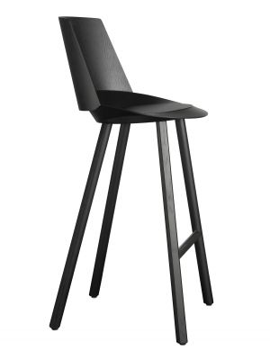 Schwarzer ST10 Jean Hocker mit Rückenlehne von e15, Eichenfurnier, modernes Möbeldesign.